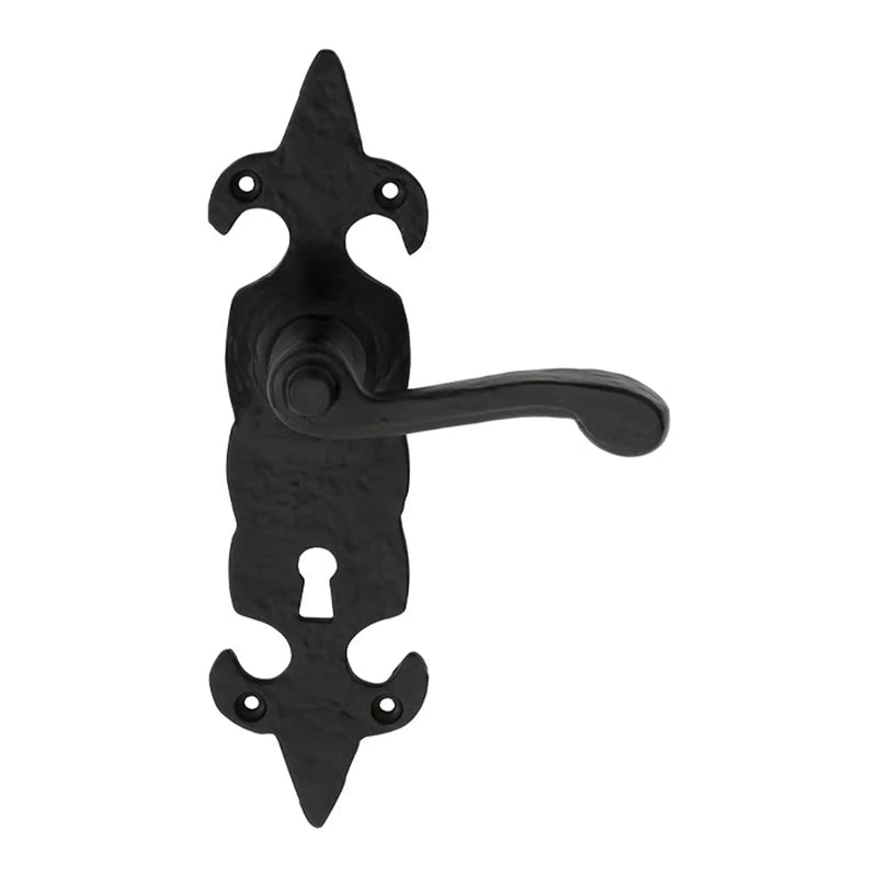 Fleur De Lys Lever On Face-Fix Backplate - Lock 57Mm C/C - Black Antique 210x57