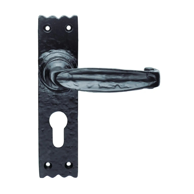 Slimline V Lever On Face-Fix Backplate - Euro 47.5Mm C/C - Black Antique 152mm x 38mm