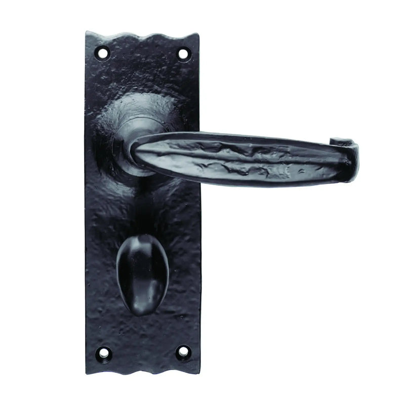 Traditional V Lever On Face-Fix Backplate - Bathroom 57Mm C/C - Black Antique 152mm x 55mm