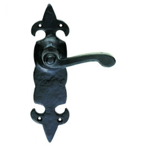Fleur De Lys Lever On Face-Fix Backplate - Latch - Black Antique 178 X 55