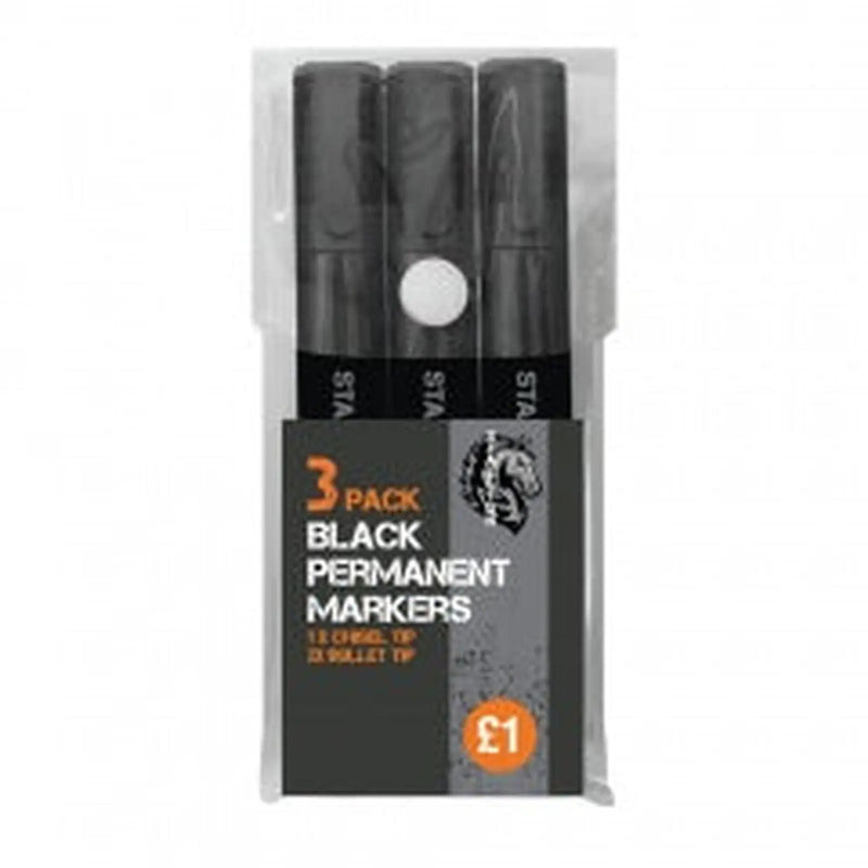 Stallion 3pk Black Permanent Markers
