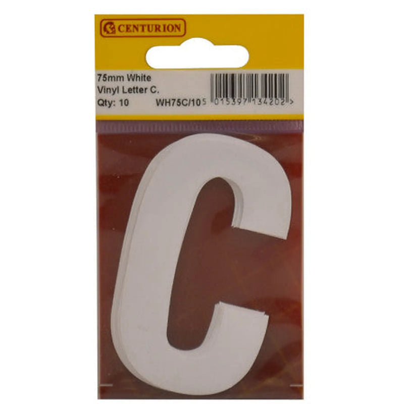 Centurion 75mm White Helvetica Bold Condensed Style Vinyl Letter C (Pack of 10) - Min Order 2