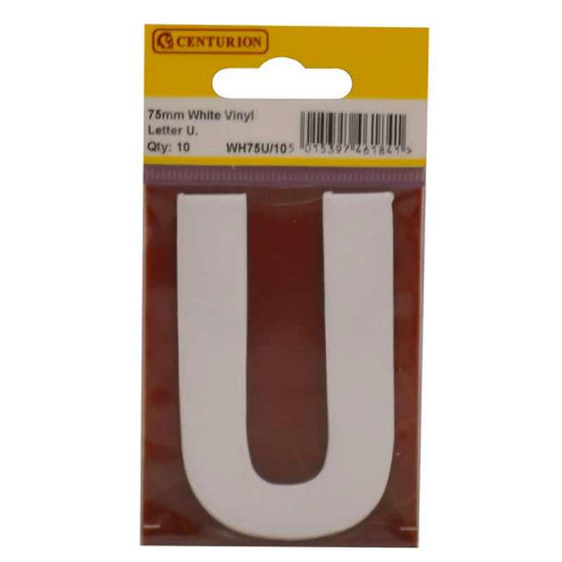 Centurion 75mm White Helvetica Bold Condensed Style Vinyl Letter U (Pack of 10) - Min Order 2