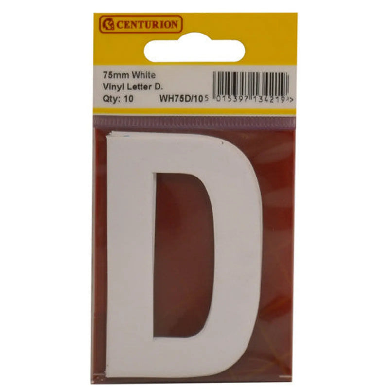 Centurion 75mm White Helvetica Bold Condensed Style Vinyl Letter D (Pack of 10) - Min Order 2