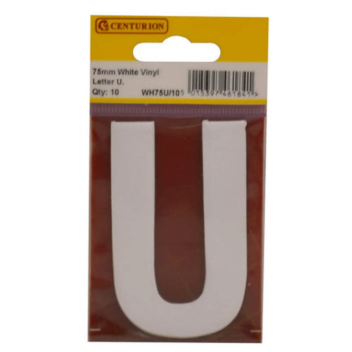 Centurion 75mm White Helvetica Bold Condensed Style Vinyl Letter U (Pack of 10) - Min Order 2