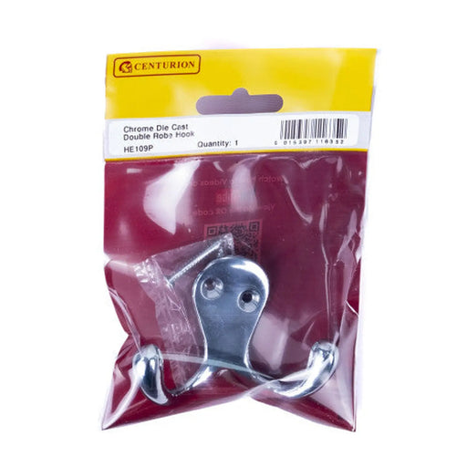 Centurion 70mm Die Cast Double Robe Hook - Chrome Plated - Pack Qty 1 - Pack of 5