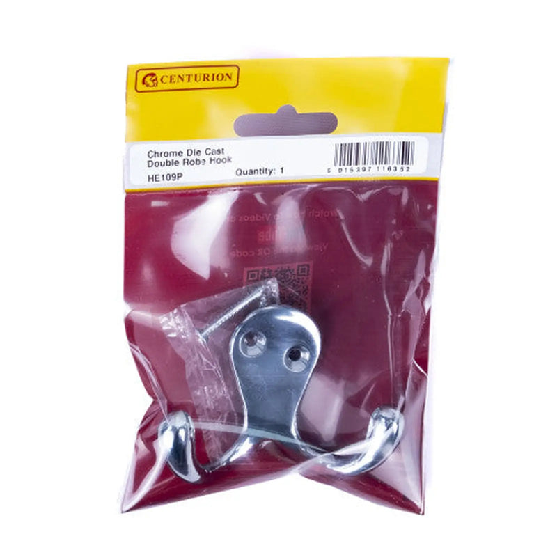 Centurion 70mm Die Cast Double Robe Hook - Chrome Plated - Pack Qty 1 - Pack of 5