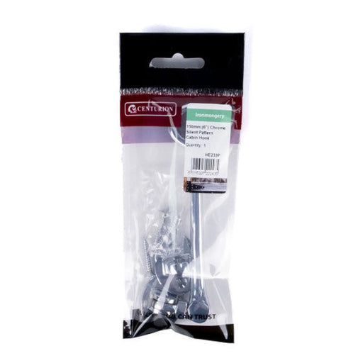 Centurion Silent Pattern Brass Cabin Hooks, Polished Chrome, 150mm - Pack of 5