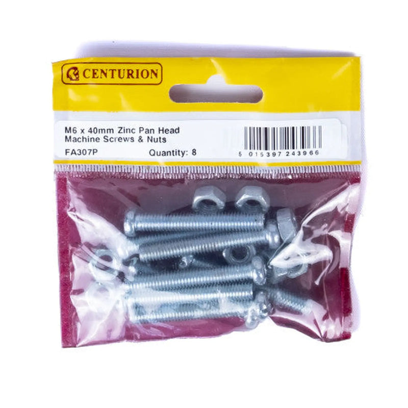 Centurion M6 x 40mm Machine Screws & Nuts - Zinc Plated - (Pack of 8) - Pack of 5