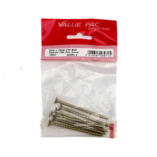 Centurion M5 x 70mm Pozi CSK Multi Purpose Screws (Pack of 6) - Pack of 10