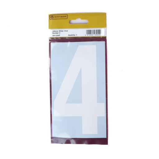 Centurion 150mm White Self Adhesive Vinyl Number 4 - Pack of 5