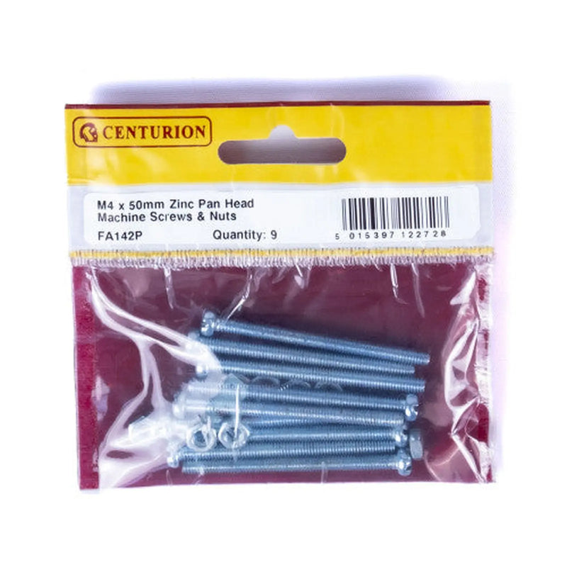 Centurion M4 x 50mm Machine Screws & Nuts - Zinc Plated - (Pack of 9) - Pack of 5