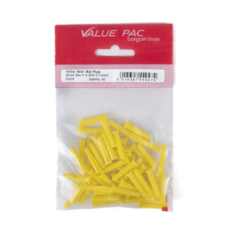 Centurion Screw Size 4-6 Drill 5/5.5mm Yellow 'Redi' Plugs 60pk - Pack of 10