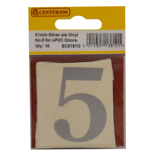 Centurion 51mm Silver Traditional Oldstyle Font Vinyl Number 5 (Pack of 10) - Min Order 2