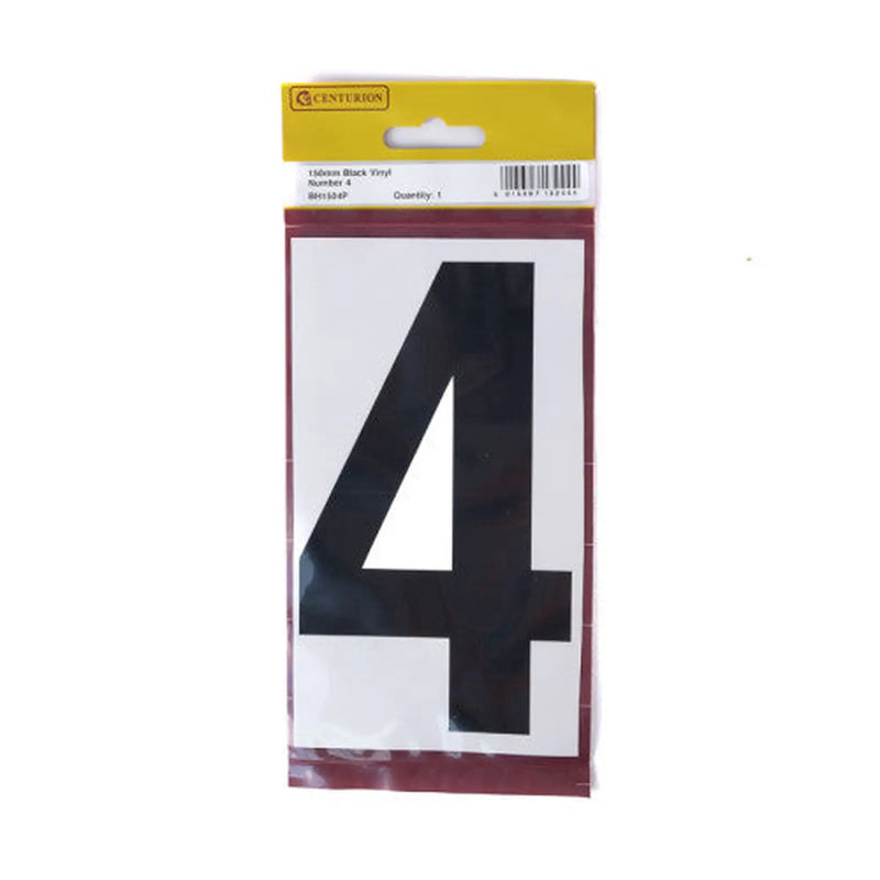 Centurion 150mm Black Self Adhesive Vinyl Number 4 - Pack of 5