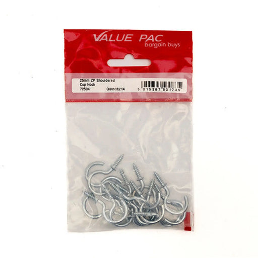 Centurion 25mm ZP Shouldered Cup Hook (Pack of 14) - Pack of 10