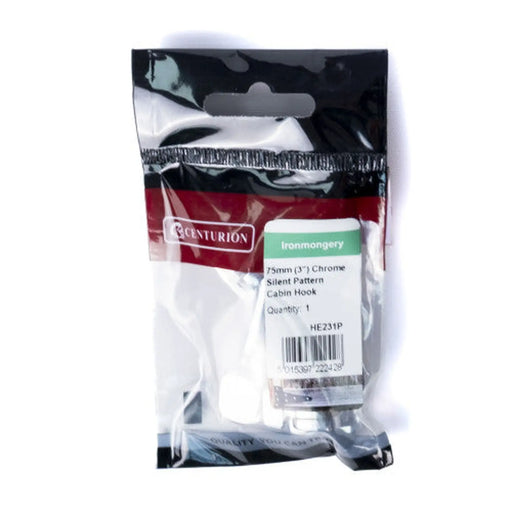 Centurion Silent Pattern Brass Cabin Hooks, Polished Chrome, 75mm - Pack of 5
