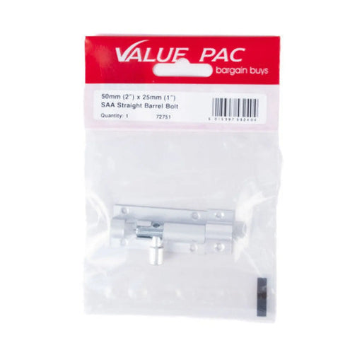 Centurion 50mm (2") x 25mm (1") SAA Straight Barrel Bolt - Pack of 10