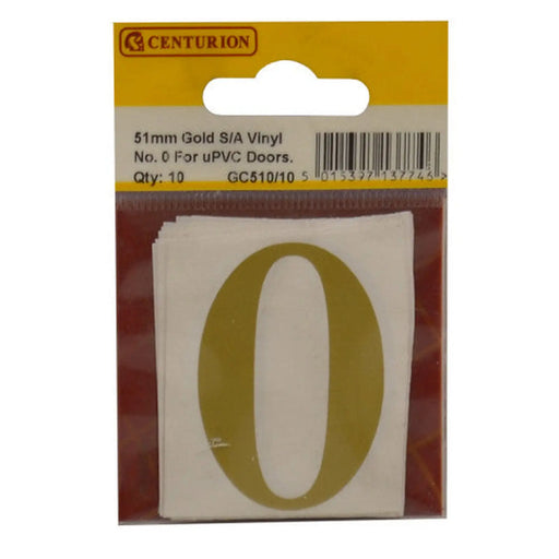 Centurion 51mm Gold Traditional Oldstyle Font Vinyl Number 0 (Pack of 10) - Min Order 2