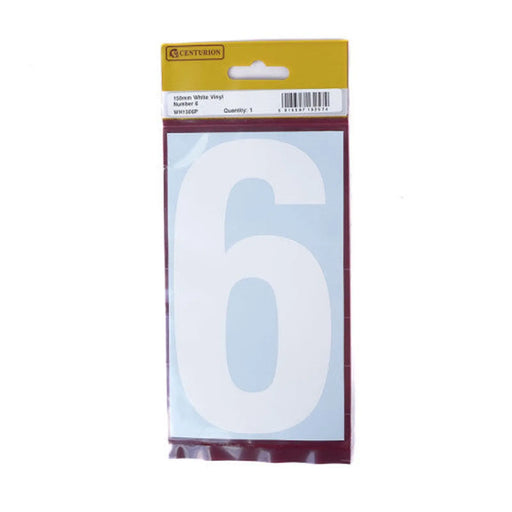 Centurion 150mm White Self Adhesive Vinyl Number 6 - Pack of 5