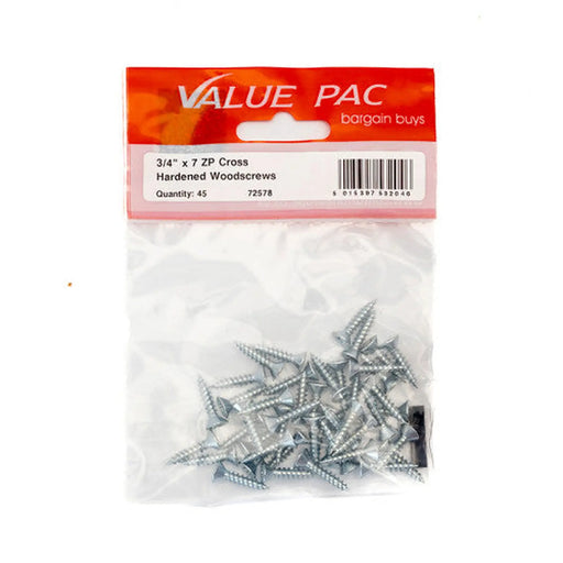 Centurion 3/4" x 7 ZP Cross Recessed Hardened Twin Thread Woodscrews with - Pack of 10