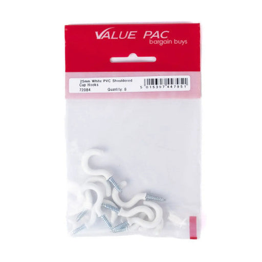 Centurion 25mm White PVC Shouldered Cup Hooks (Pack of 8) - Pack of 10