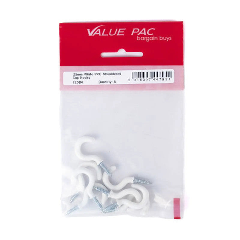 Centurion 25mm White PVC Shouldered Cup Hooks (Pack of 8) - Pack of 10