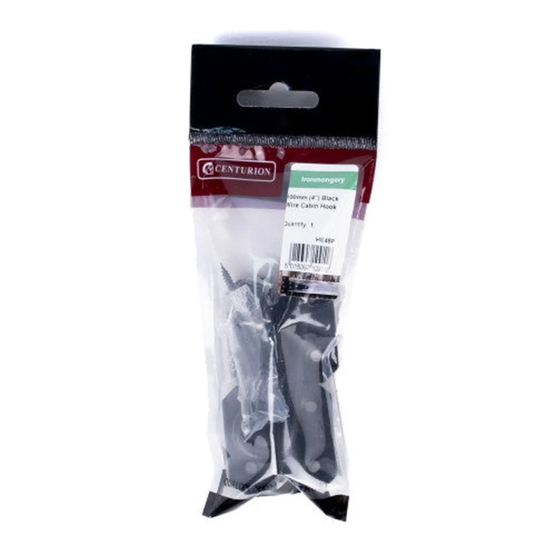 Centurion Wire Cabin Hooks, Epoxy Black, 100mm - Pack of 5
