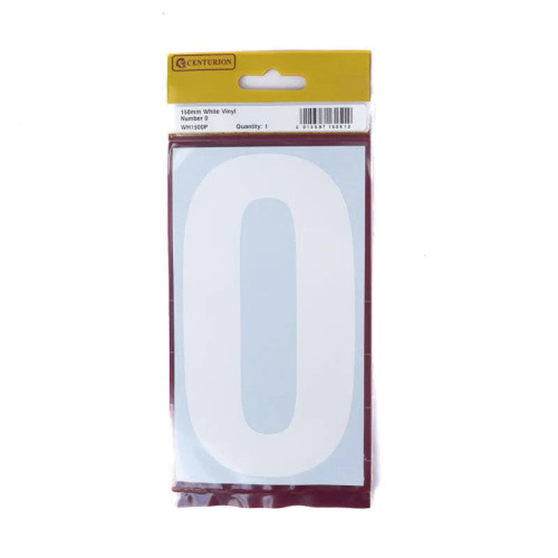 Centurion 150mm White Self Adhesive Vinyl Number 0 - Pack of 5