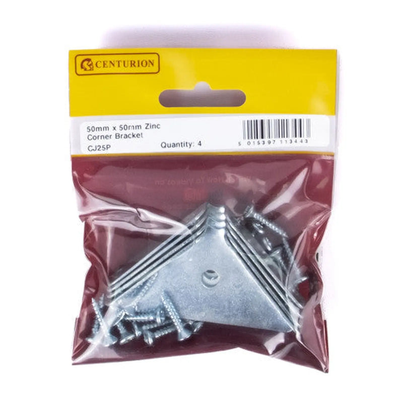 Centurion 50mm x 50mm ZP Corner Bracket (Pack of 4) - Pack of 5
