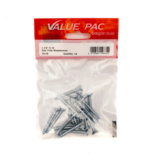 Centurion 1 1/2" x 10 ZP Cross Recessed Hardened Twin Thread Woodscrews with - Pack of 10