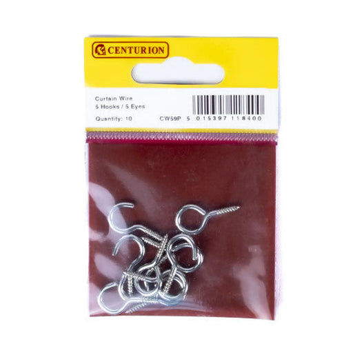 Centurion 22mm x 2mm Curtain Wire Hooks & Eyes (Pack of 10) - Pack of 5