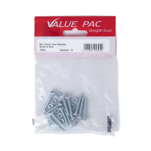 Centurion M4 x 25mm ZP Machine Screws & Nuts (Pack of 12) - Pack of 10