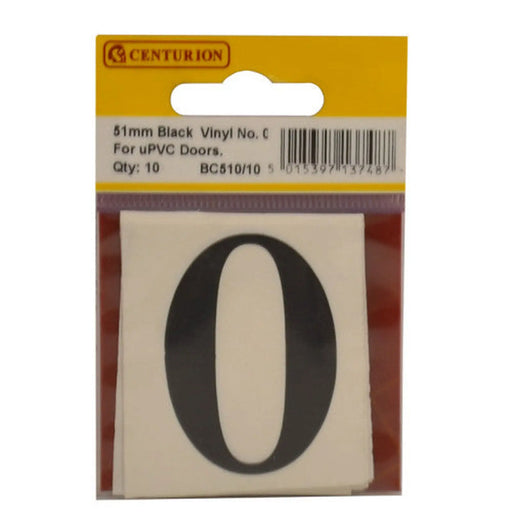 Centurion 51mm Black Traditional Oldstyle Font Vinyl Number 0 (Pack of 10) - Min Order 2