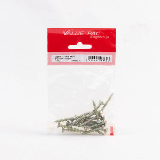 Centurion 5mm x 30mm ZYP Multi Purpose Single Thread Countersunk Pozi Screws - Pack of 10
