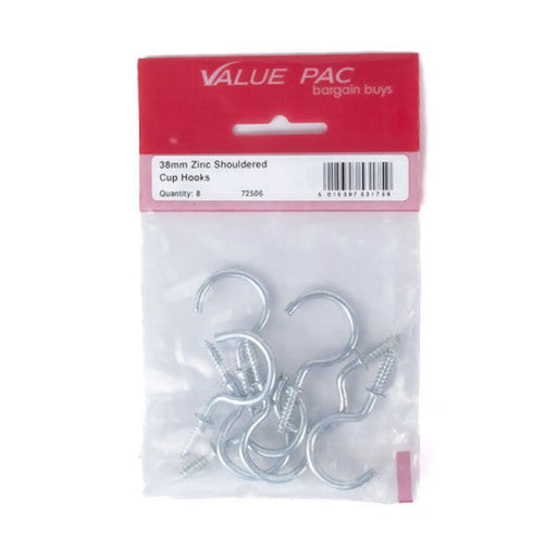 Centurion 38mm ZP Shouldered Cup Hooks 8pk - Pack of 10