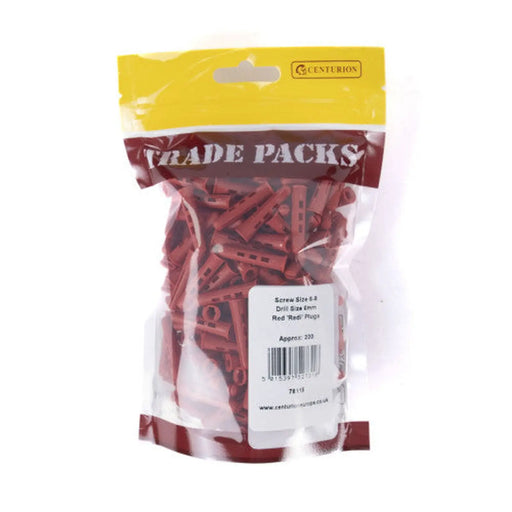 Centurion Wallplugs - Red - Screw Size 6-8 - (200 PK) - Pack of 5
