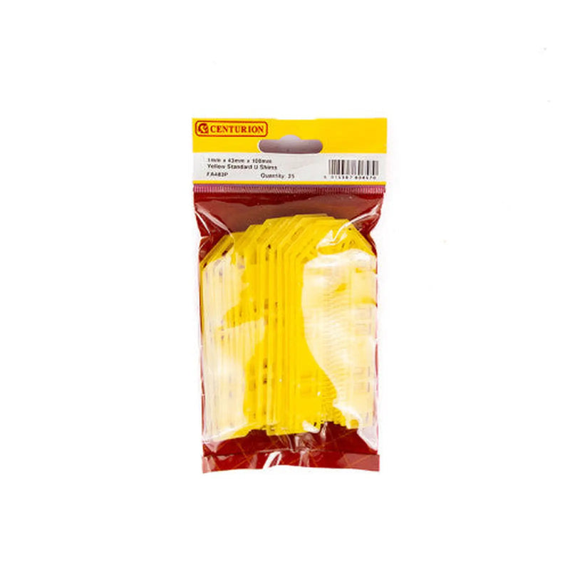 Centurion 1mm x 43mm x 100mm Yellow Standard 'U' Shim x 20 - Pack of 5