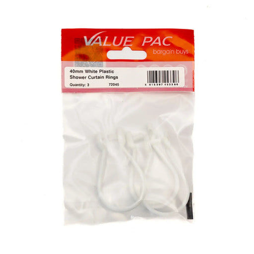 Centurion 40mm White Plastic Shower Curtain Rings (Pack of 3) - Pack of 10