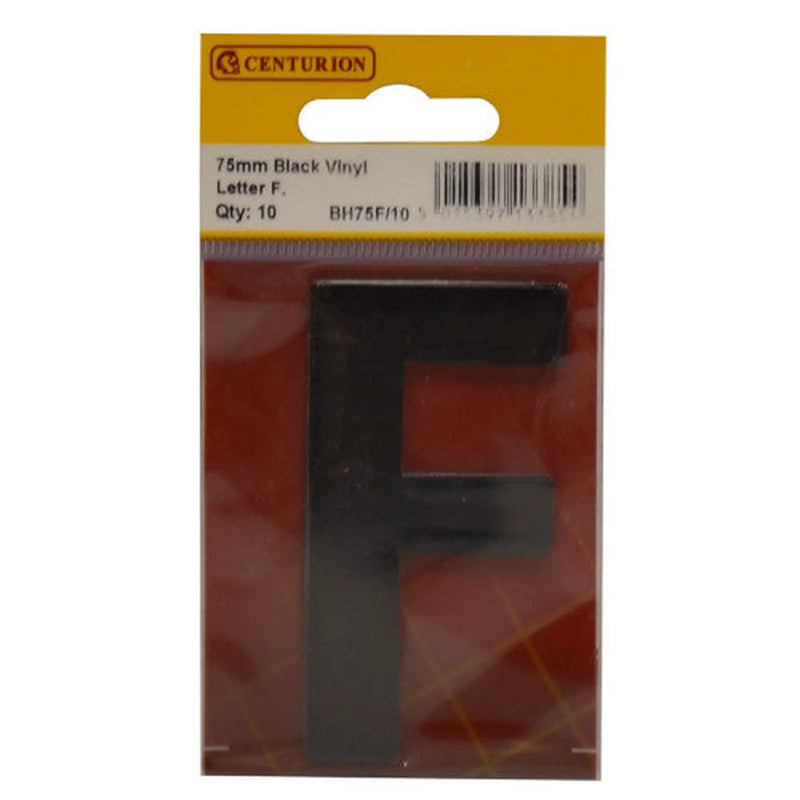 Centurion 75mm Black Helvetica Bold Condensed Style Vinyl Letter F (Pack of 10) - Min Order 2