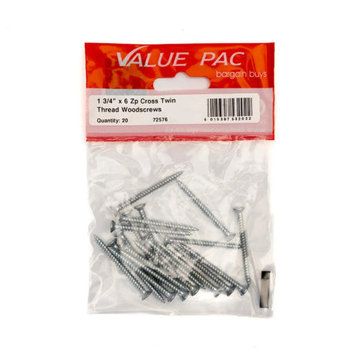 Centurion 1 3/4" x 6 ZP Cross Recessed Hardened Twin Thread Woodscrews with - Pack of 10