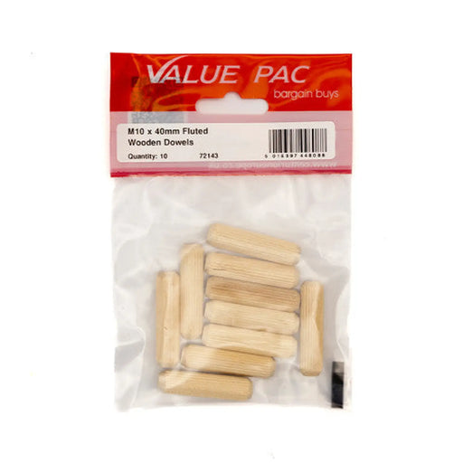 Centurion M10 x 40mm Fluted Wooden Dowels (Pack of 10)