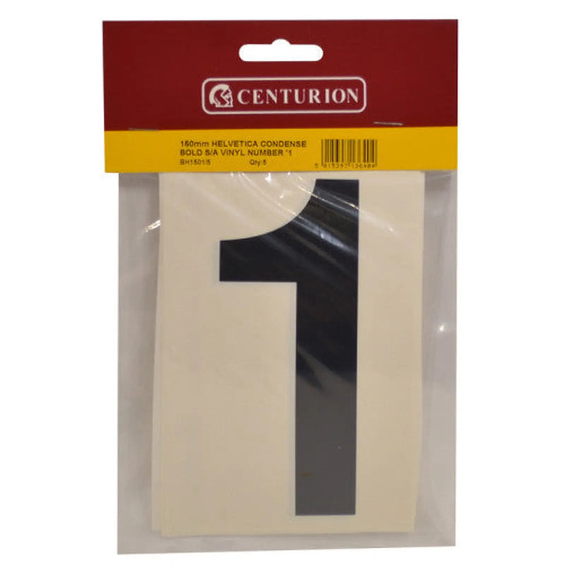 Centurion 150mm Black Self Adhesive Vinyl Number 1 (Pack of 5) - Min Order 2