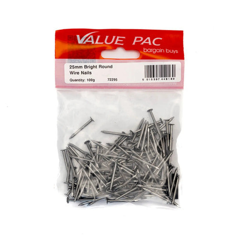 Centurion 25mm Round Wire Nails (100g Pack) - Pack of 10