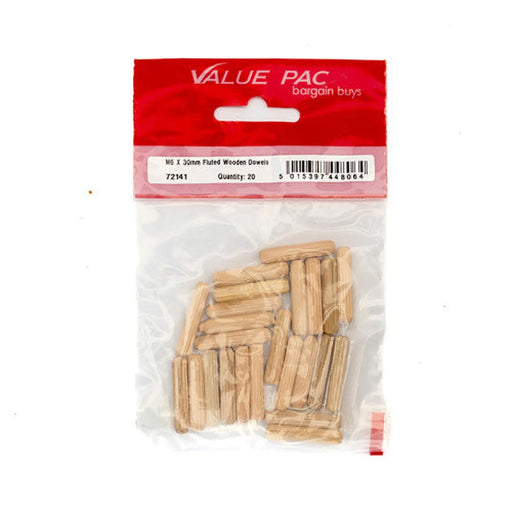 Centurion M6 x 30mm Fluted Wooden Dowels (Pack of 20) - Pack of 10