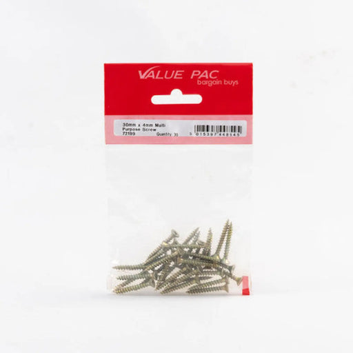 Centurion 4mm x 30mm ZYP Multi Purpose Single Thread Countersunk Pozi Screws - Pack of 10