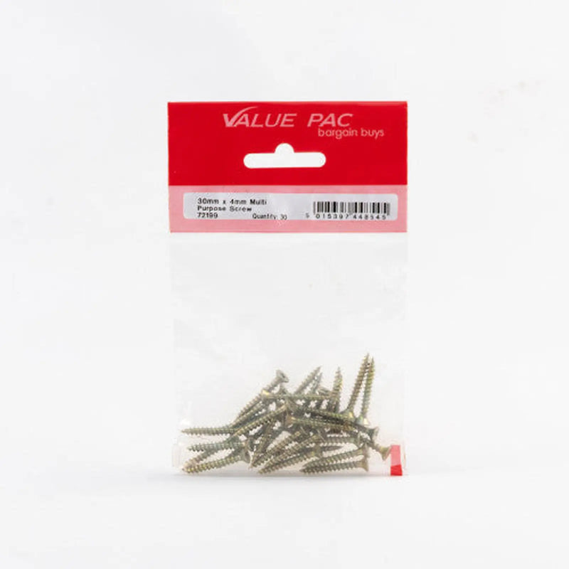 Centurion 4mm x 30mm ZYP Multi Purpose Single Thread Countersunk Pozi Screws - Pack of 10
