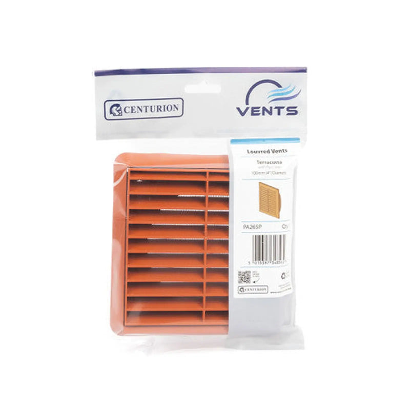 Centurion Louvred Grille with Flyscreen - Terracotta - 100mm - Pack of 5