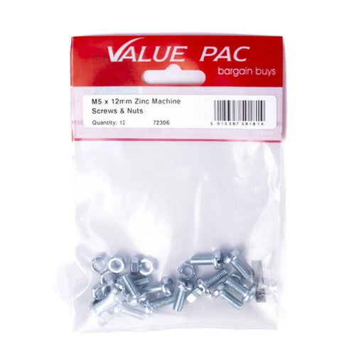 Centurion M5 x 12mm ZP Machine Screws & Nuts - Pack of 10