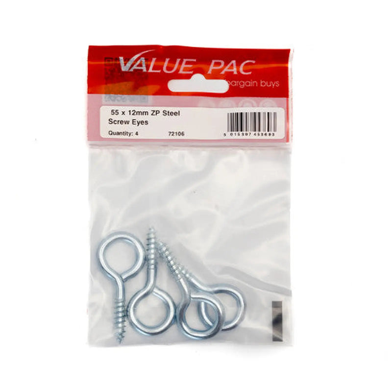 Centurion 55 x 5mm ZP Steel Screw Eyes (Pack of 4) - Pack of 10